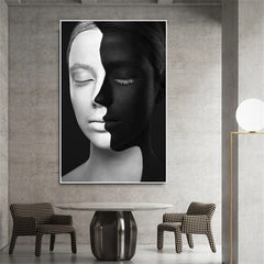 Tableau Visage Abstrait Noir et Blanc