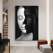 Tableau Visage Abstrait Noir et Blanc