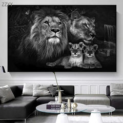 Tableau Lion Noir et Blanc